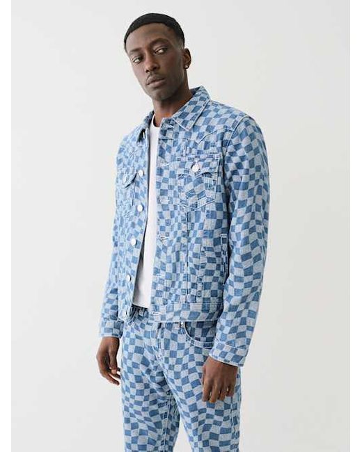 【TRUE RELIGION】JIMMYウェイビーチェック ジャケット&ジーンズ True Religion Jimmy Wavy Checkered Jacket in Blue for Men | Lyst