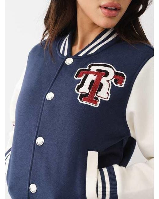 True Religion Blue Fleece Patch Varsity Jacket