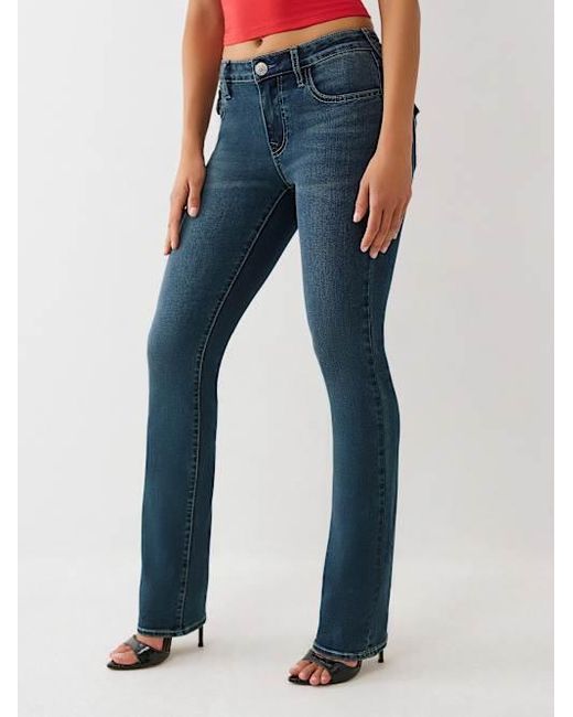 True Religion Blue Billie Mid Rise Flap Straight Jean