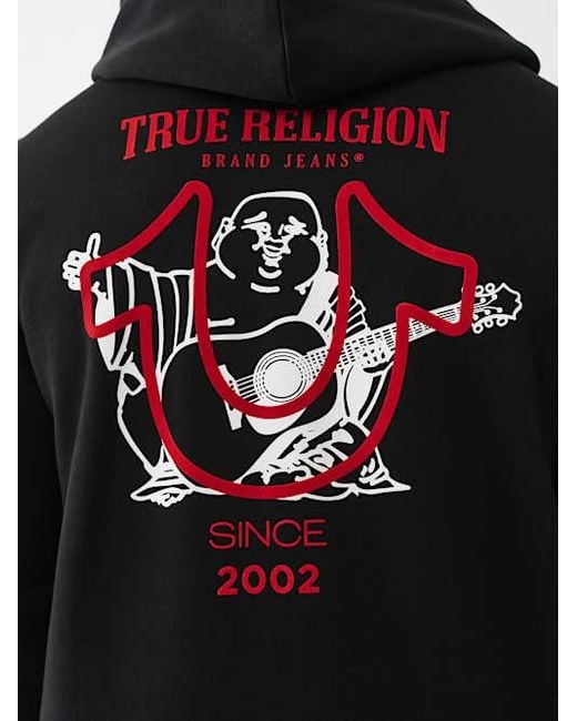 TRUE RELIGION Men's Black Flocked Horseshoe Zip Hoodie
