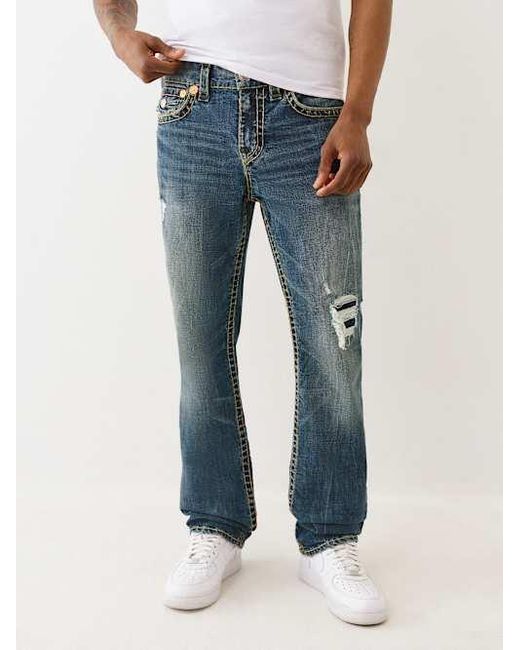 True Religion Blue Ricky Super T Straight Distressed Jean for men