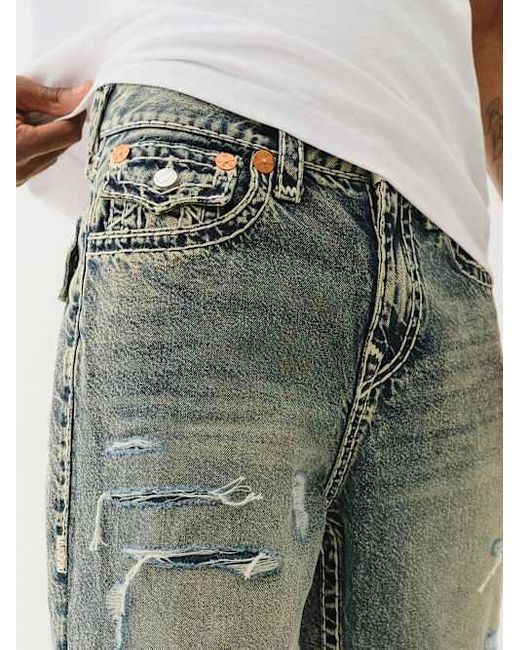 True Religion Gray Vinny Distressed Super T Flap Ultra Baggy Jean for men