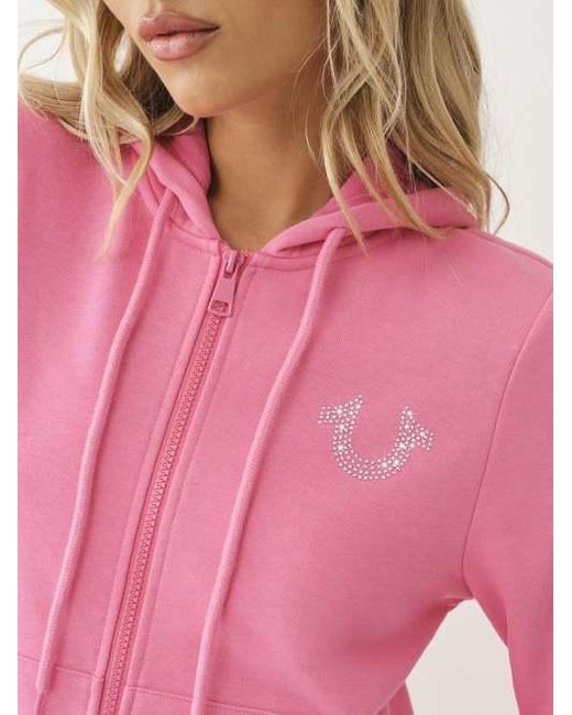 True Religion Pink Crystal French Terry Zip Hoodie