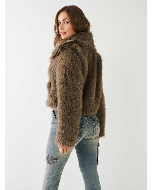 True Religion Faux Fur Short Coat in Brown Lyst
