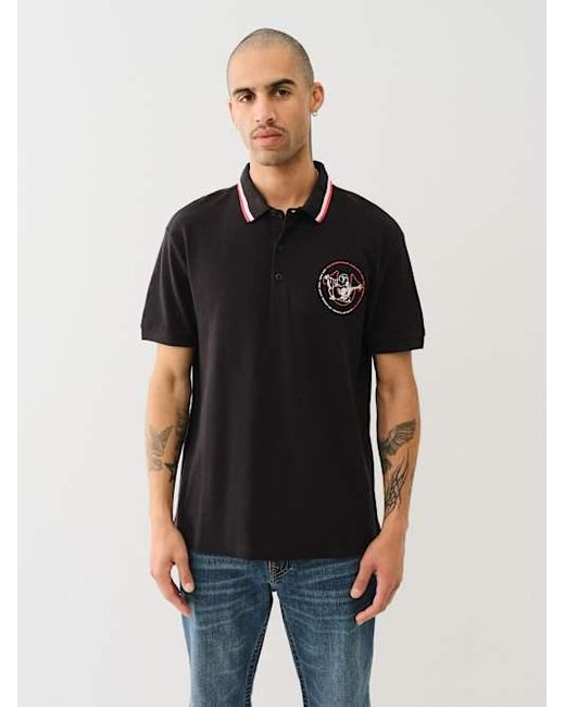 True Religion Black Relaxed Polo Shirt for men