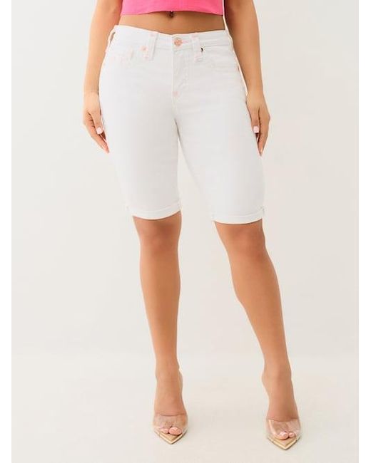 True Religion White Riley Mid Rise Super T Rolled Bermuda Short