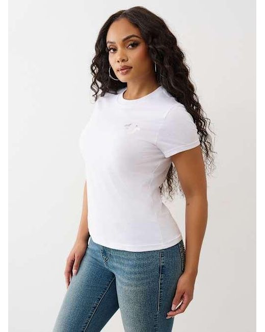 True Religion White Crystal Horseshoe Wing Crew T-shirt
