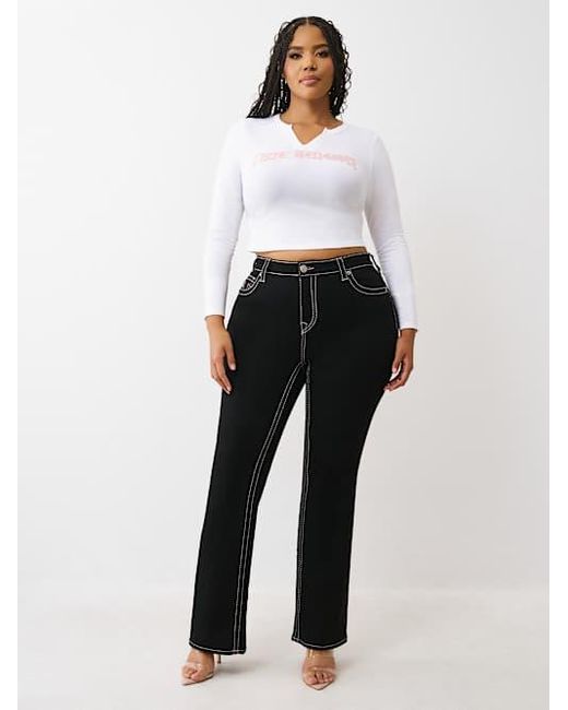 True Religion Black Plus Becca Mid Rise Big T Bootcut Jean