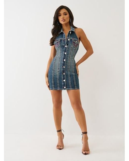 TRUE RELIGION Denim Halter Super T Dress in Blue | Lyst