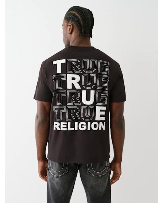 True Religion Black Big T Puff Stitch Heavyweight T-shirt for men