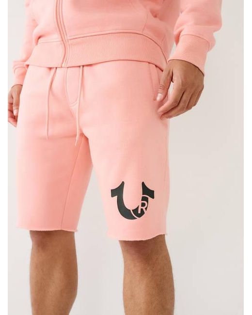 True Religion Pink Horseshoe Logo Raw Hem Short for men