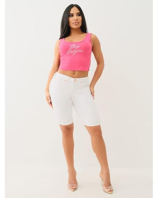 True Religion White Riley Mid Rise Super T Rolled Bermuda Short