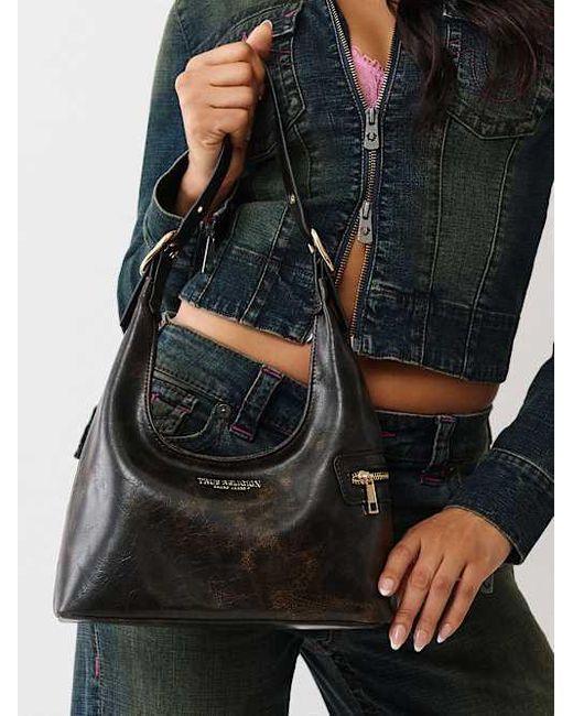 True Religion Black Distressed Shoulder Bag