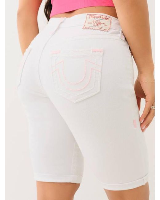 True Religion White Riley Mid Rise Super T Rolled Bermuda Short