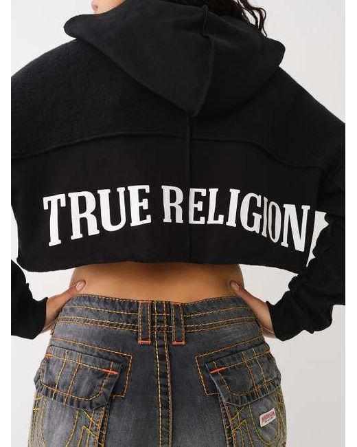 True Religion Pink Logo Crop Fleece Hoodie