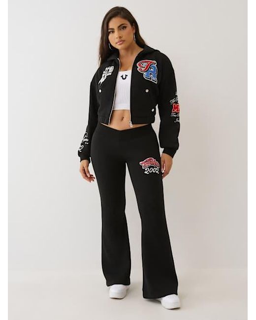 True Religion Black Crystal V Waistband Flared Sweat Pant