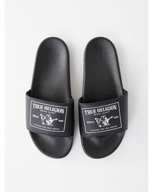 True Religion Buddha Logo Slide in Black for Men | Lyst