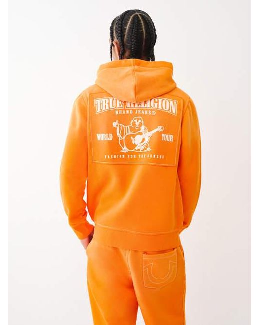 True Religion Orange Logo Applique Big T Zip Hoodie for men