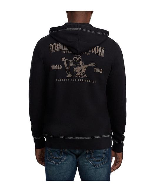 True Religion Flocked Buddha Zip Up Hoodie in Black for Men Lyst