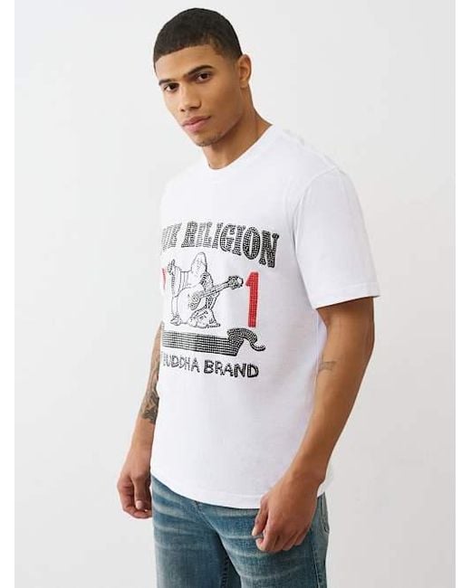 True Religion White Crystal World Tour Logo T-shirt for men
