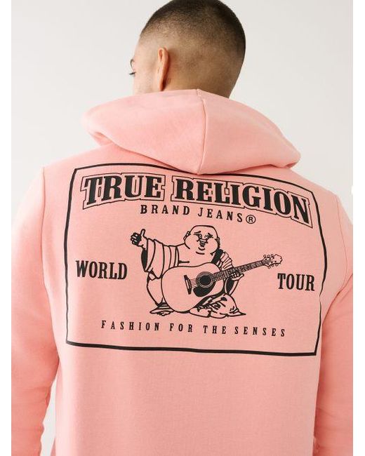 True Religion Pink Horseshoe Logo Zip Hoodie for men