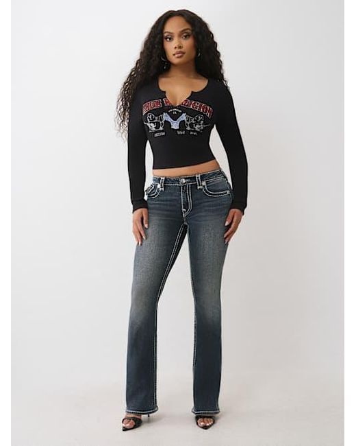 TRUE RELIGION Women's Black Becca Mid Rise Super T Bootcut Jean bootcut jeans