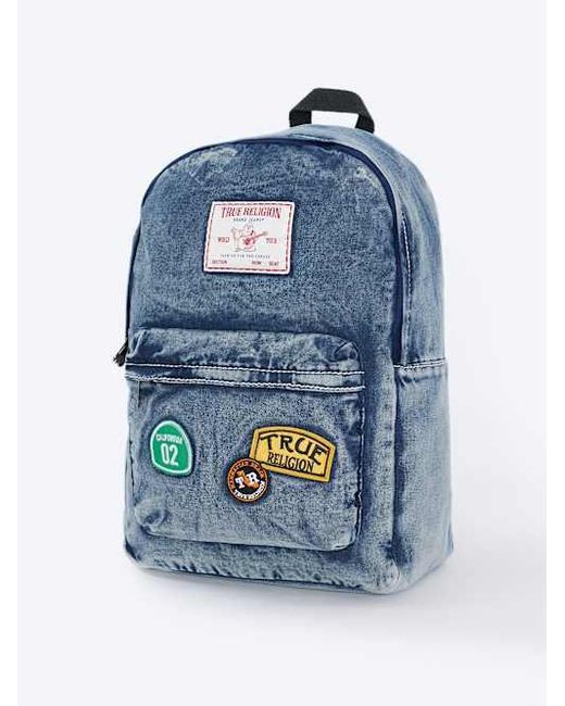 True Religion Blue Multi-patch Backpack