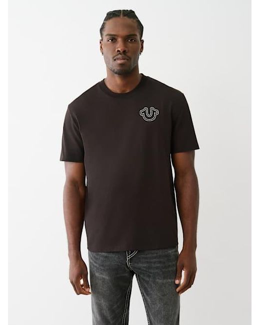 True Religion Black Big T Puff Stitch Heavyweight T-shirt for men