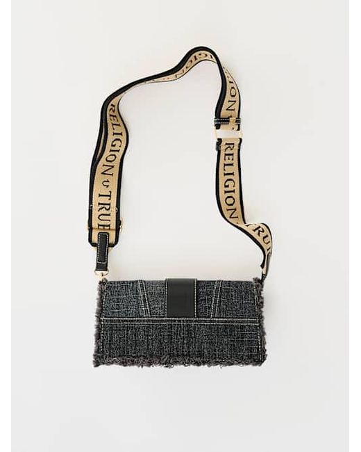True Religion Black Frayed Denim Shoulder Bag