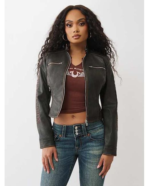 True Religion Black Logo Zip Moto Jacket