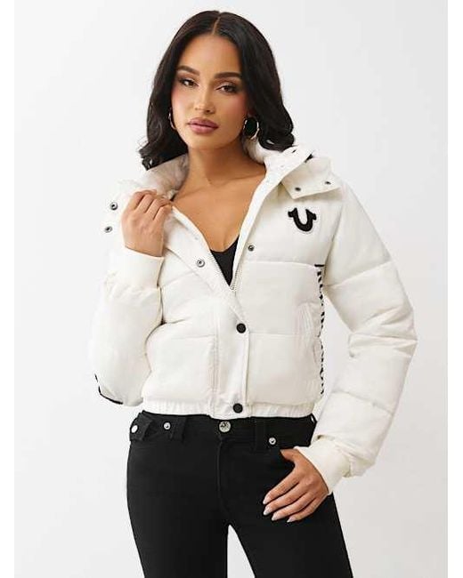 True Religion White Patched Puffer Jacket