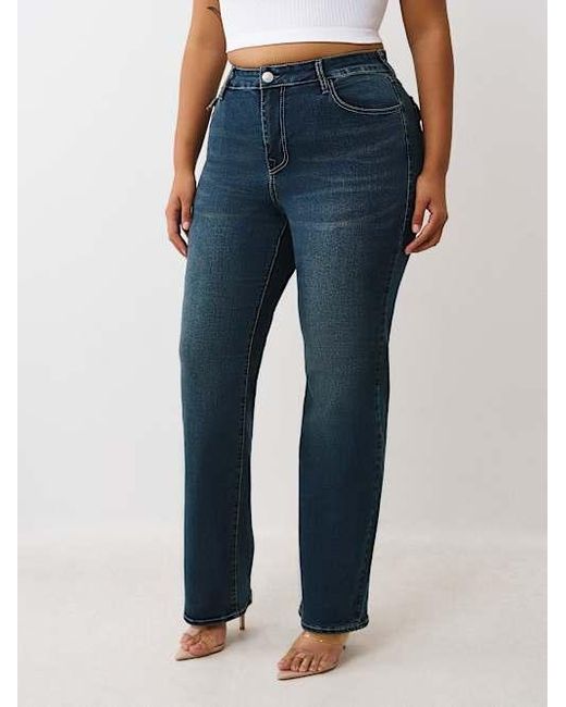 True Religion Blue Plus Billie Mid Rise Flap Straight Jean