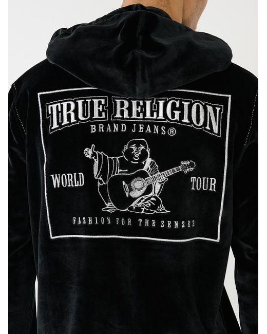 True Religion Black Velour Big T Zip Hoodie for men
