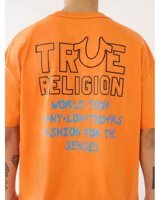 True Religion Orange Embroidered Tr Logo Tee for men