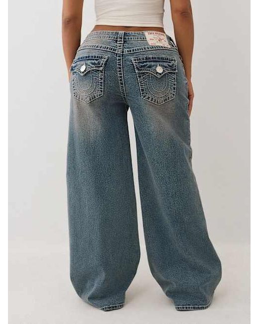 True Religion Blue Jessie Mid Rise Big T Super Baggy Jean