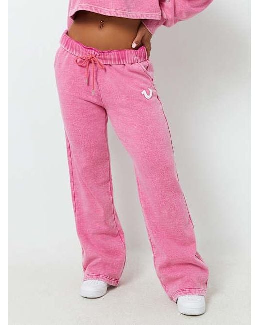 True Religion Pink Vintage Wash Horseshoe Logo Sweat Pant