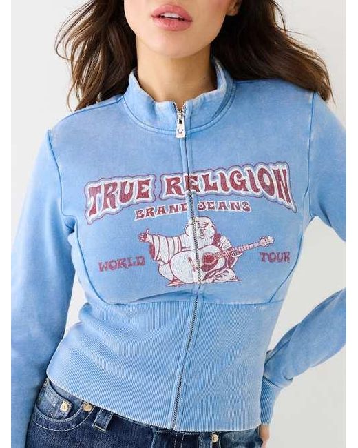 True Religion Blue Logo Zip Crop Jacket
