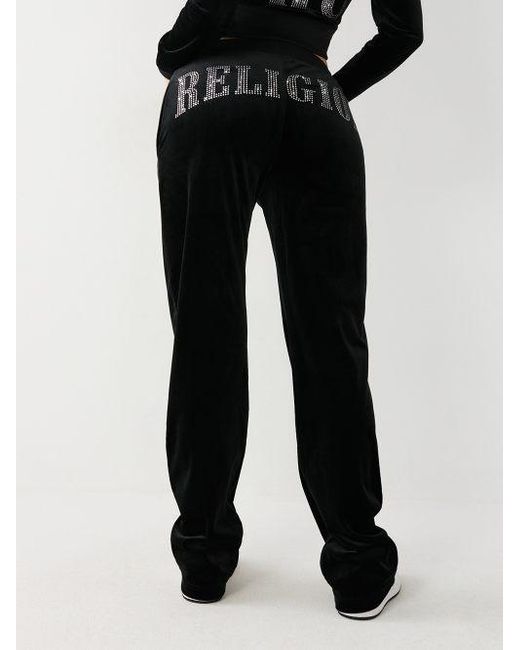 True Religion Blue Crystal Velour Logo Track Pant