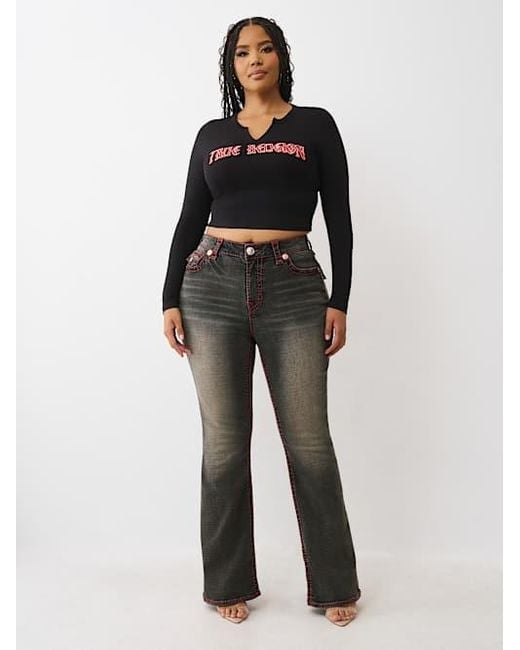 True Religion Black Plus Becca Mid Rise Super T Bootcut Jean