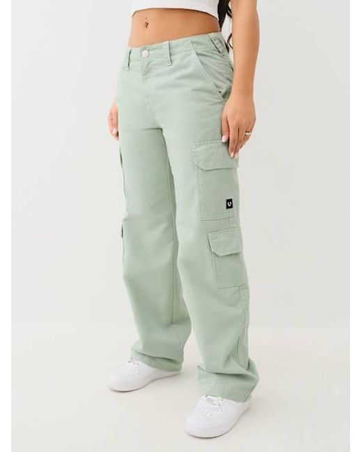 True Religion Green Warped Horseshoe Single Needle Cargo Pant