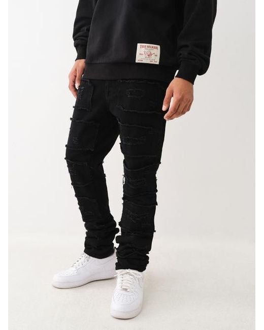 TRUE RELIGION Rocco Distressed Stacked Jean in Black for Men