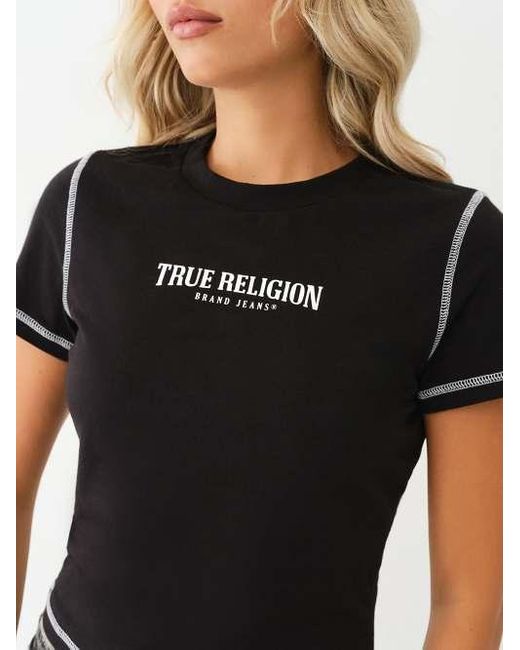 True Religion White Contrast Stitch Baby Tee