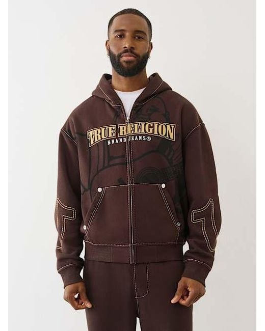 True Religion Brown Buddha Big T Zip Hoodie for men