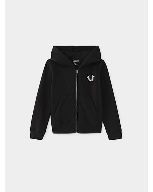 True Religion Black Girls Glitter World Tour Logo Zip Hoodie