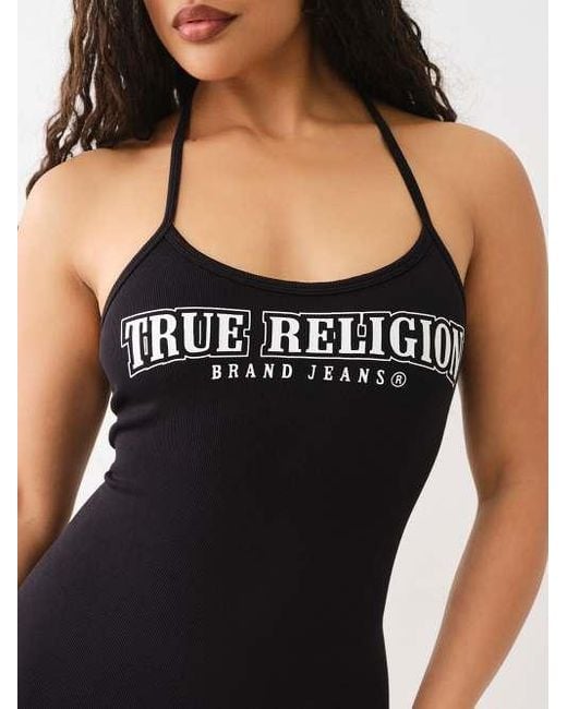 True Religion Black Arched Logo Strappy Romper