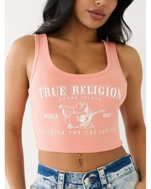 True Religion White Logo Crop Tank Top