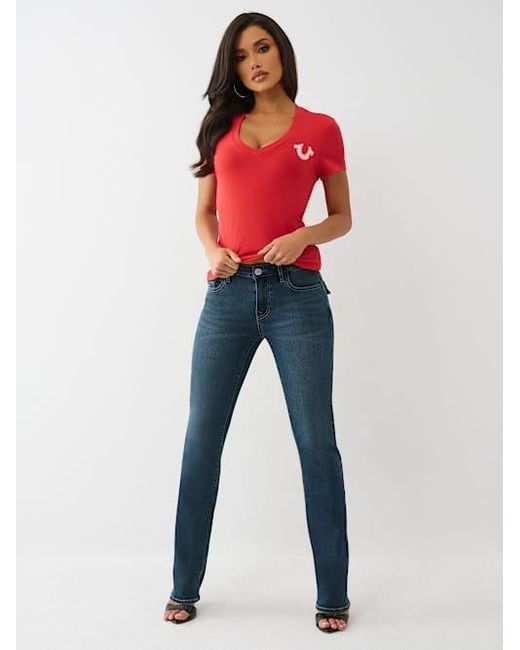 True Religion Blue Billie Mid Rise Flap Straight Jean