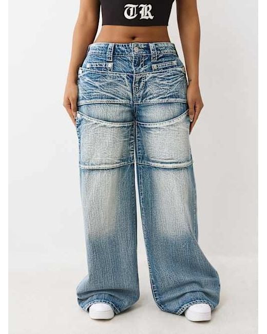 True Religion Blue Jessie Big T Snap Super Baggy Jean