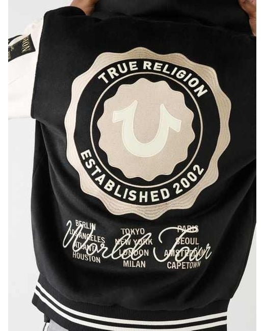 True Religion White Hooded Varsity Jacket for men