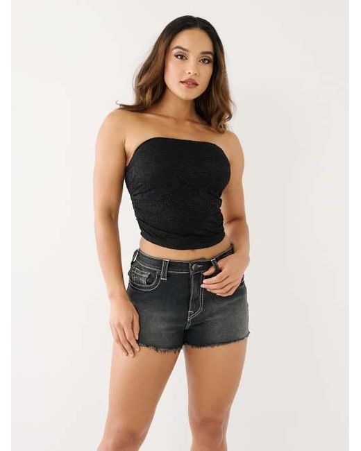 True Religion Multicolor Ruched Lace Tube Top